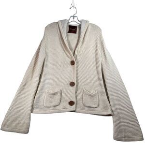 525 America Womens Button Up Hooded Cardigan Jacket Size M Ivory Flared Sleeve